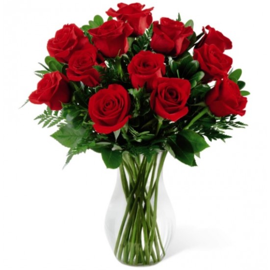 One Dozen Red Roses Bouquet with Vase